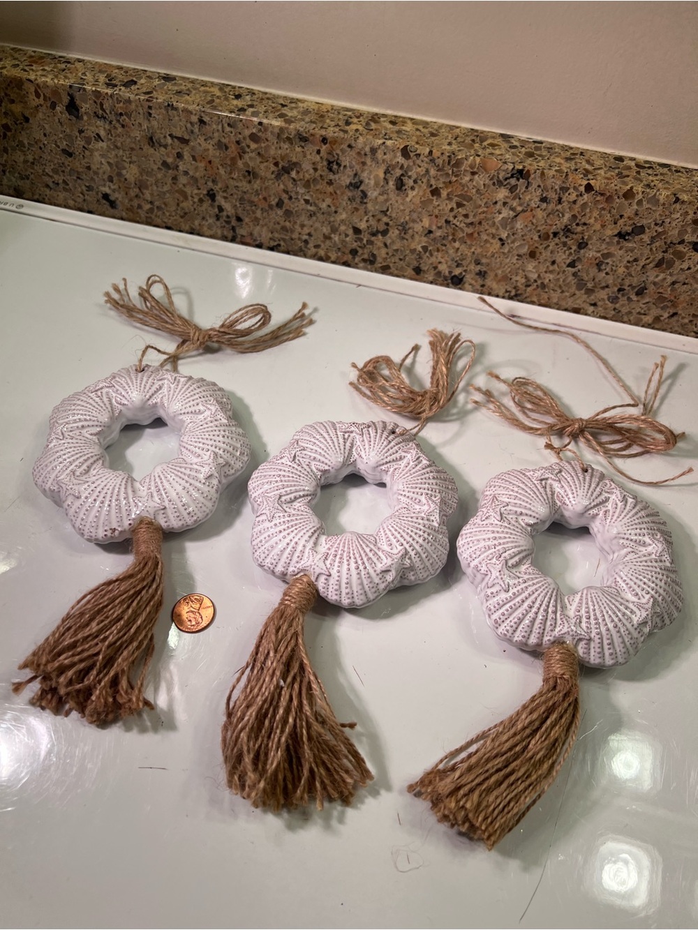 Handcrafted Ceramic White Seashell Ornaments Home Decor 5x5” NWOT